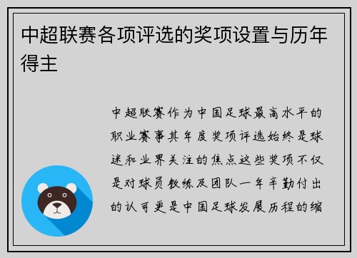 中超联赛各项评选的奖项设置与历年得主